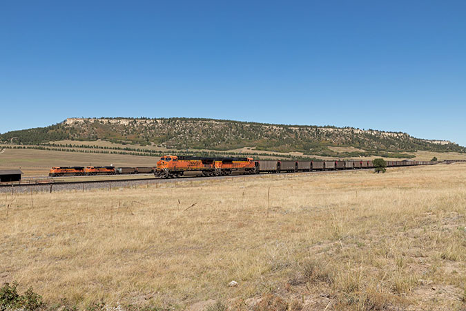 BNSF train passing through Palmer Lake, Colorado