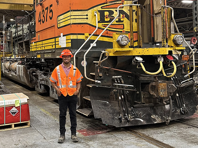 Tkai Wade in a BNSF shop