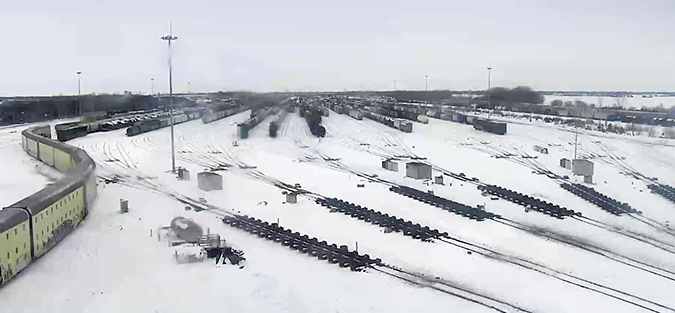 The yard in Galesburg, Illinois, looks frozen in time, but trains kept on moving. 
